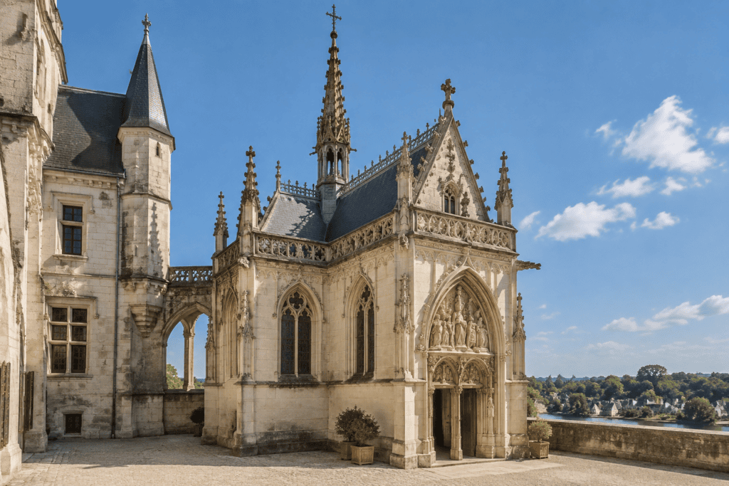 La chapelle Saint-Hubert, ornée de sculptures gothiques, dans l’enceinte du château royal d’Amboise.