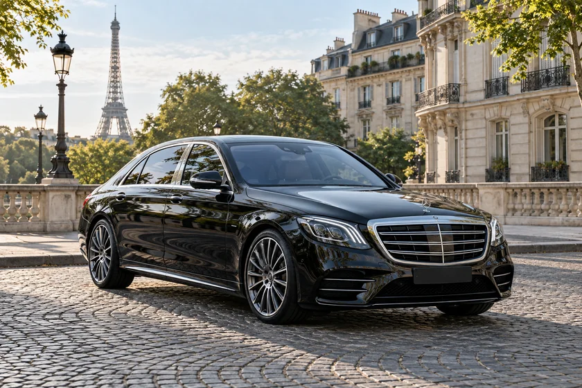 Berline haut de gamme noire avec chauffeur