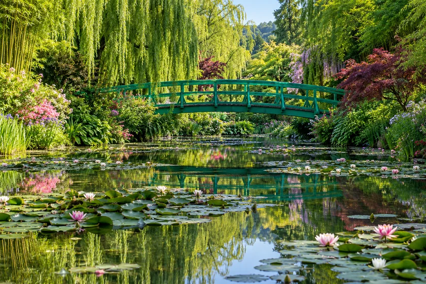 Illustration du pont japonais et du bassin aux nymphéas à Giverny